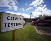 A sign advertises Covid-19 testing at Molokai General Hospital